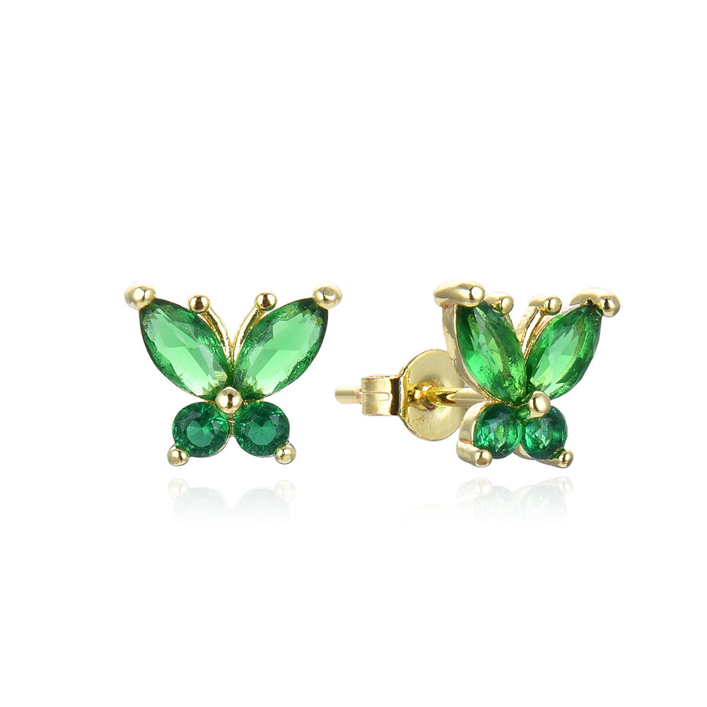 Women's Color Butterfly Micro Inlaid Zircon Insect Natural Pastoral Stud Earrings