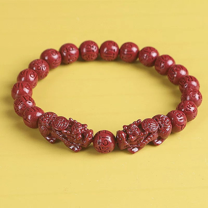 Women's & Men's Gold Sand Mantra Double Cinnabar Life Bracelets