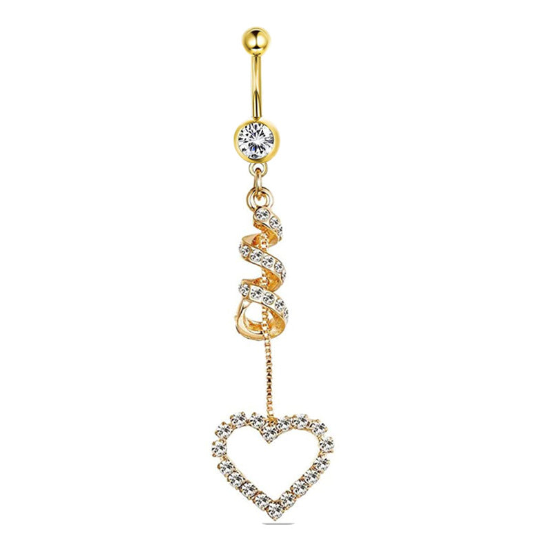 Zircon Navel Piercing Golden Heart Buckle Stud Earrings