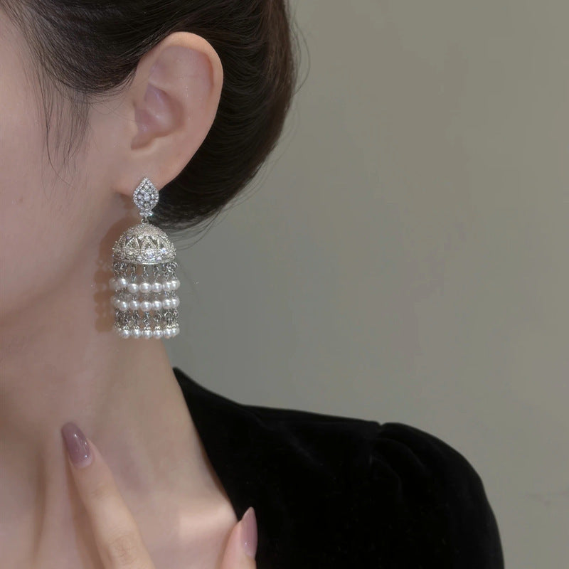 Women's Needle Elegance Retro Micro Inlaid Zircon Bead Curtain Exquisite High-grade Earrings