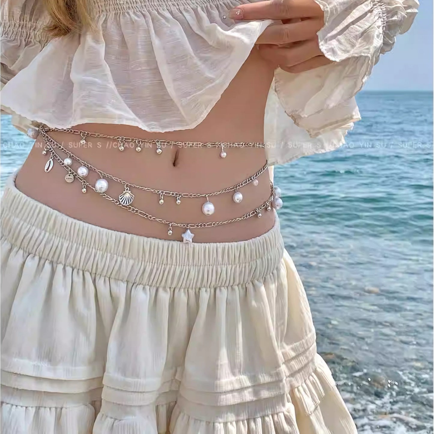 Bohemian Shell Starfish Pearl Twin Waist Chain Necklace