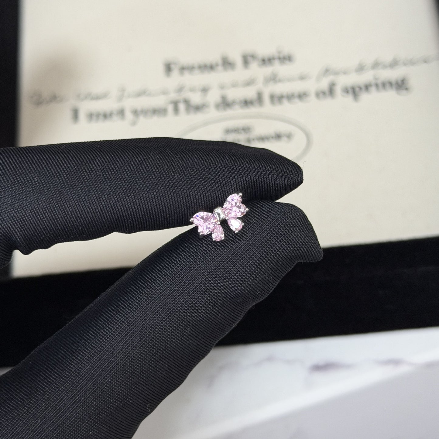Bow Tie Zircon Flat Sweet Design Titanium Steel Ear Stud Earrings