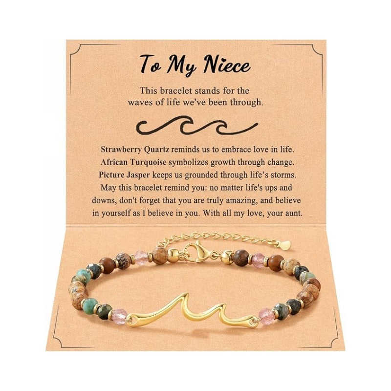 Women's Natural Stone Beaded Cross Lobster Buckle Adjustable Band Bracelet