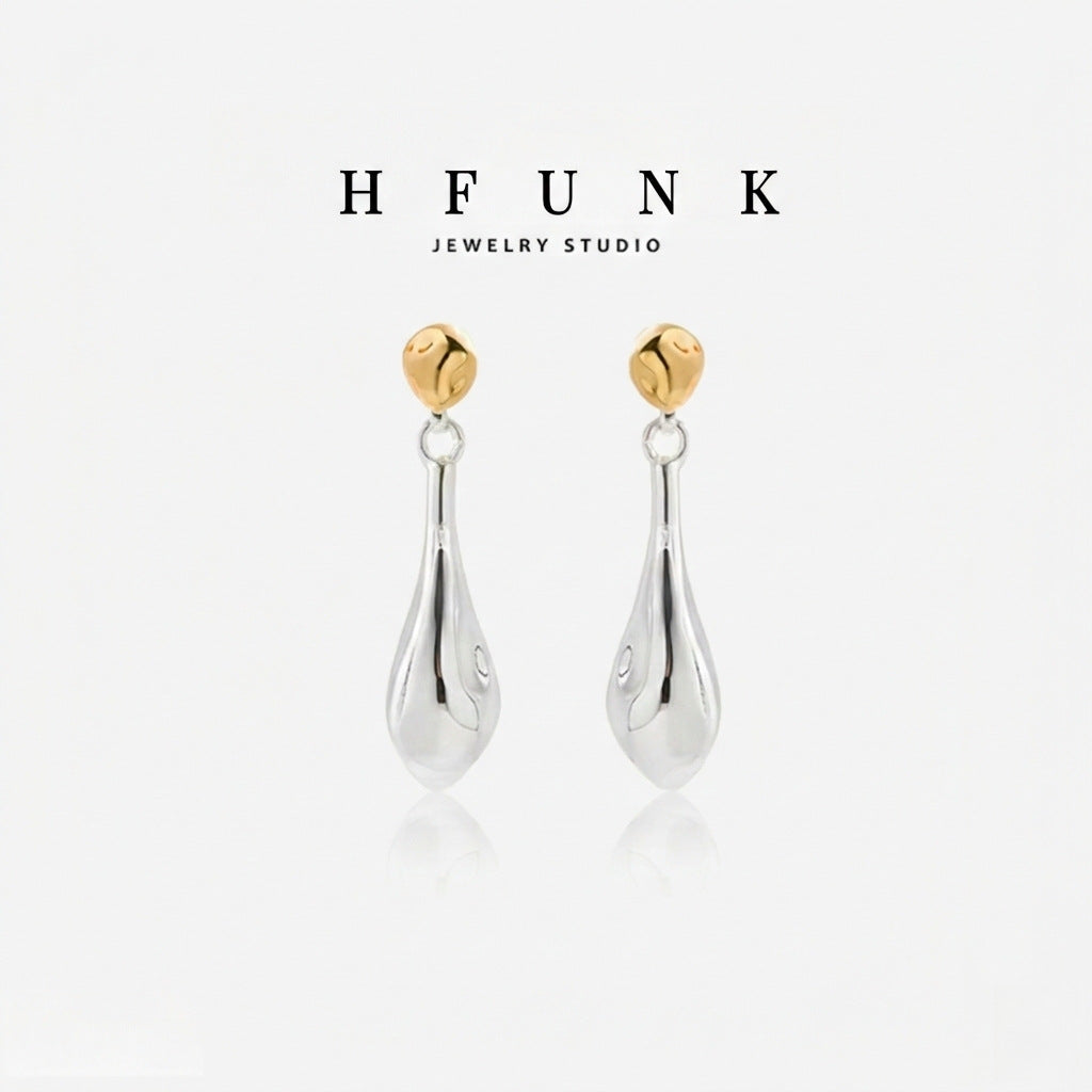 Women's Two-color Water Drop High-grade Simple Gold Stud Earrings