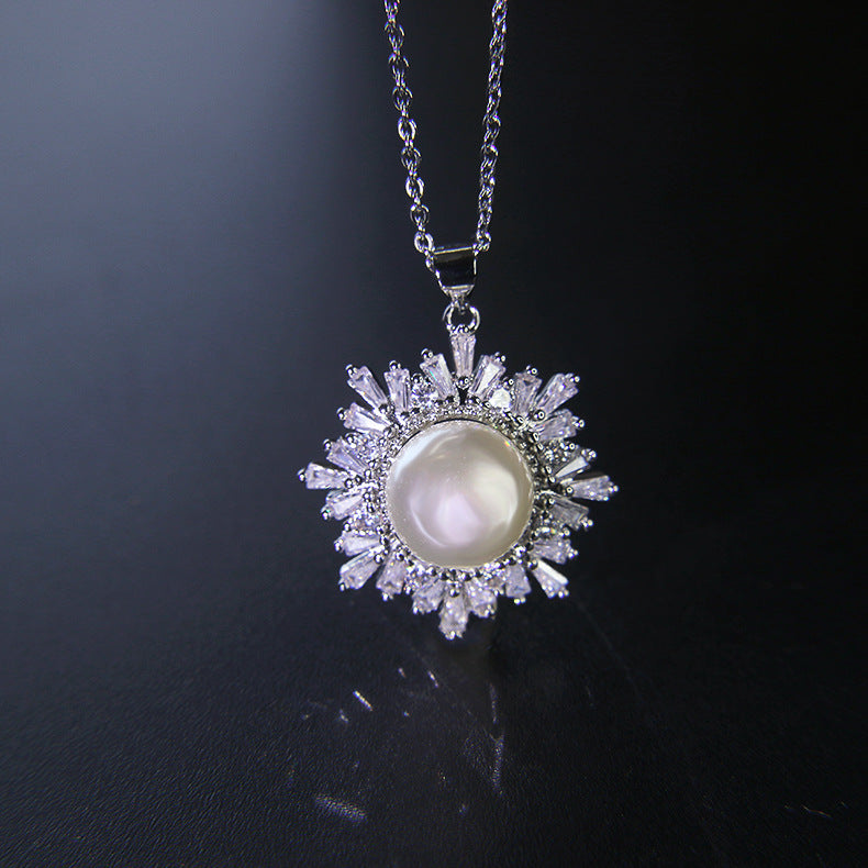 Women's Korean Style Rhinestone Pearl Snowflake Fashion Temperament Micro Three-piece Necklaces
