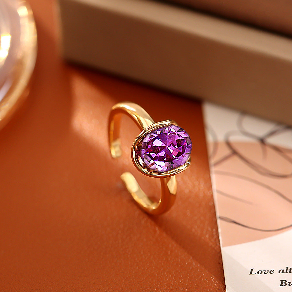 Purple Open-end Zircon Simple Fashion High Sense Elegant Graceful Open Ring