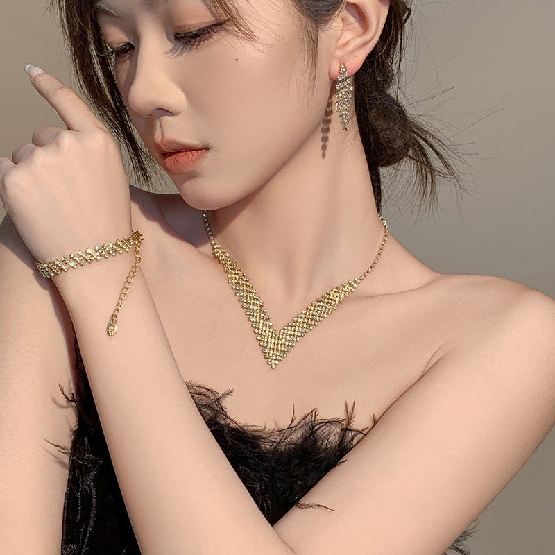 Rhinestone Suite Fashion Bridal Chain Wedding Dress Necklace