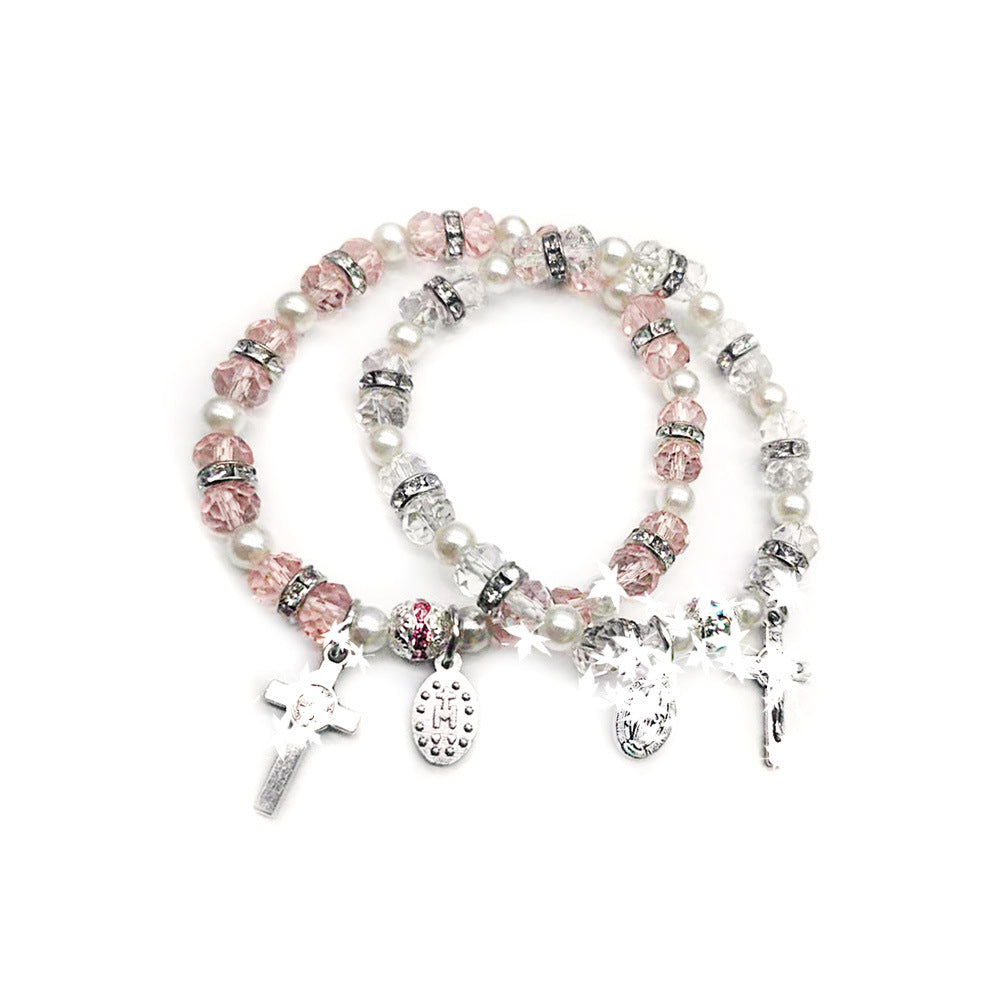 Crystal Elastic Beads Female Refined Simple Rose Bracelet