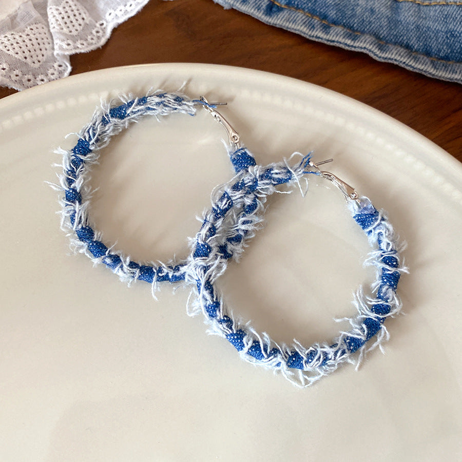 Blue Crystal Butterfly Flower Fashion Simple Fresh Light Luxury High Earrings