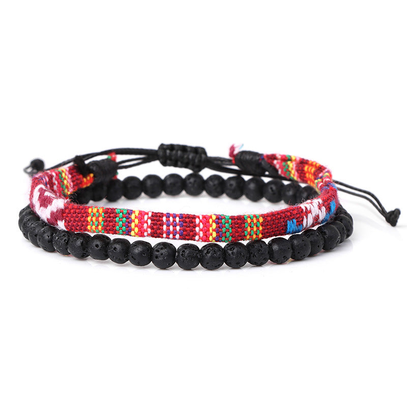 Men's Fabric Woven Retro Simple Volcanic Rock Bracelet