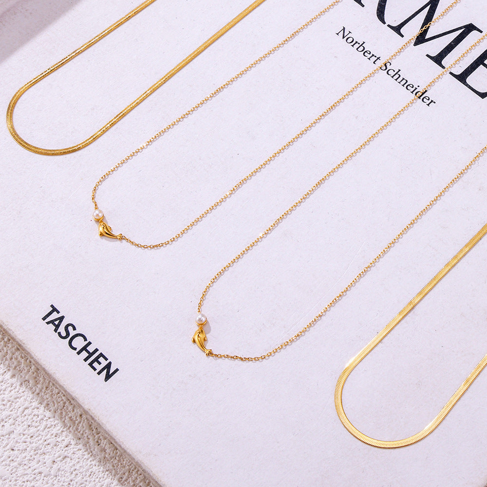 Clavicle Chain Female Personality Design Dolphin Shell Bead Titanium Pendants