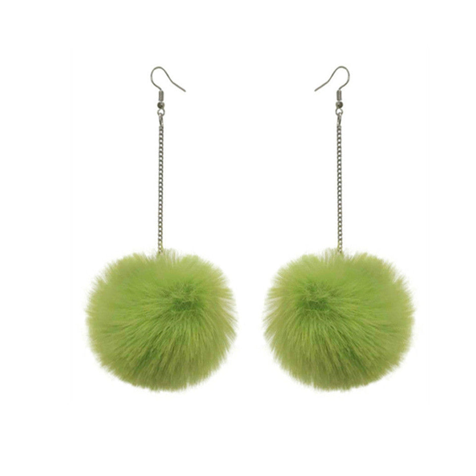 Plush Fur Ball Ear Hook Ethnic Style Popular Sier Chain Earrings