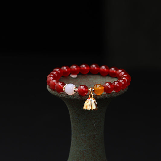 Four Life Natural Red Agate Lotus Bracelets