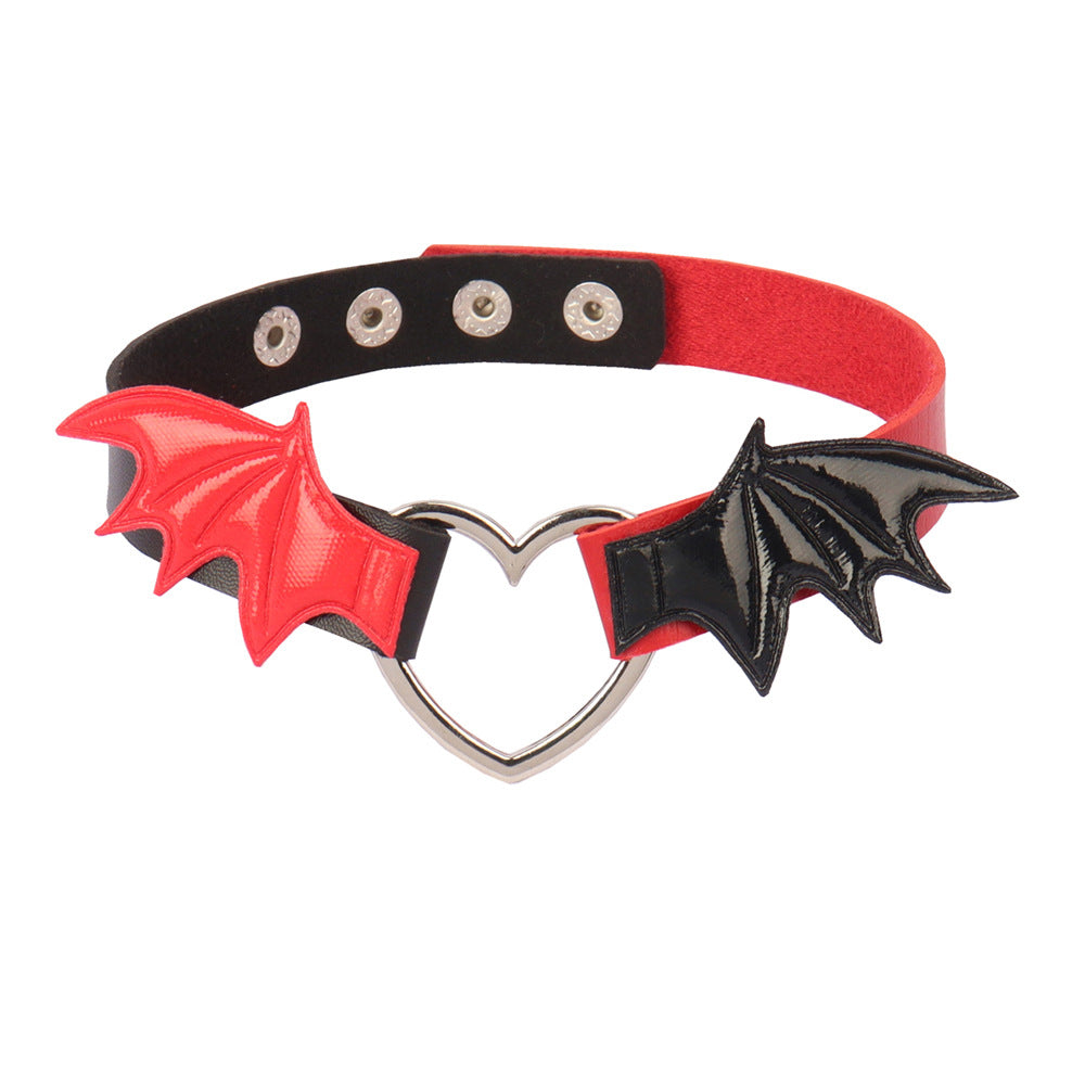 Dark Punk Heart-shaped Wings Leather Contrast Color Collar