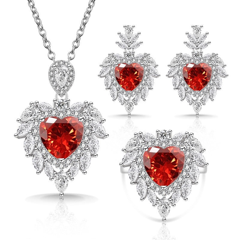 Live Broadcast Colored Gems Advanced Love Heart-shaped Jewelry Set