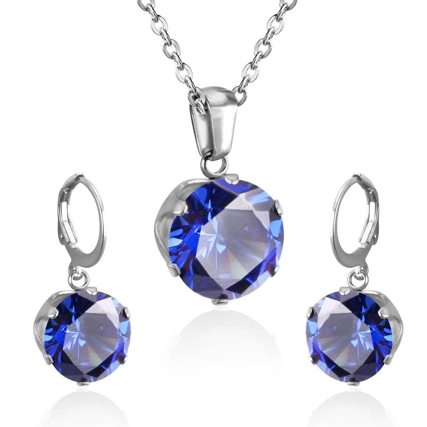 Titanium Steel Round Rhinestone Suite Stainless Jewelry Set