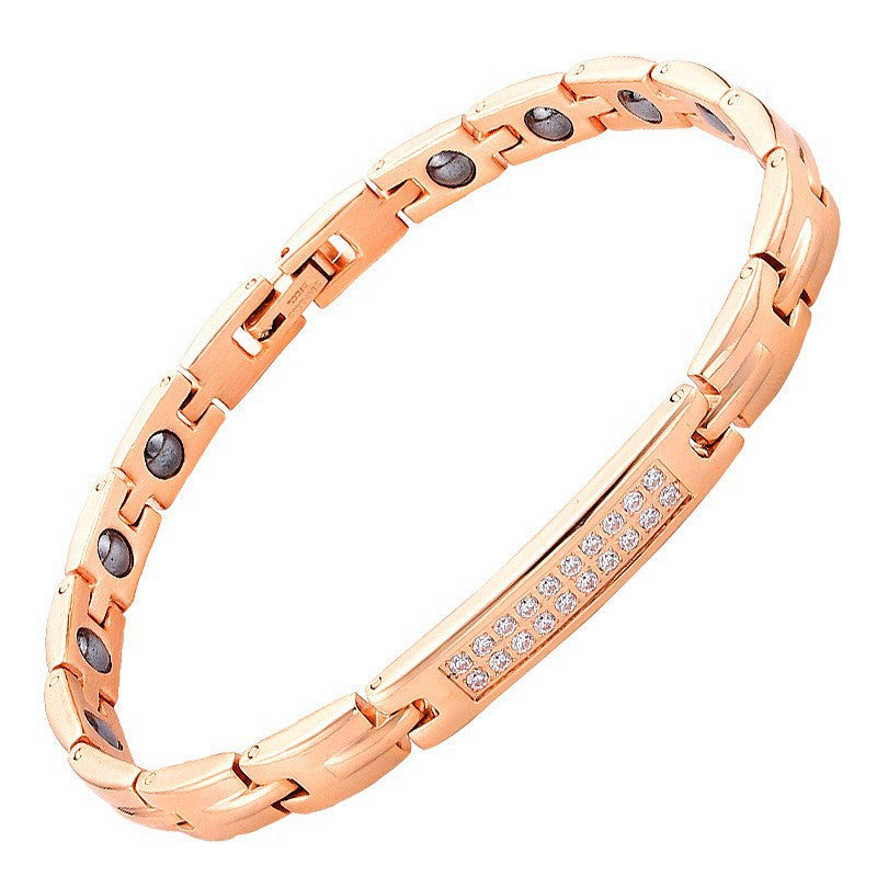 Fashion Double Row Diamond Magnet Haematite Stainless Bracelets