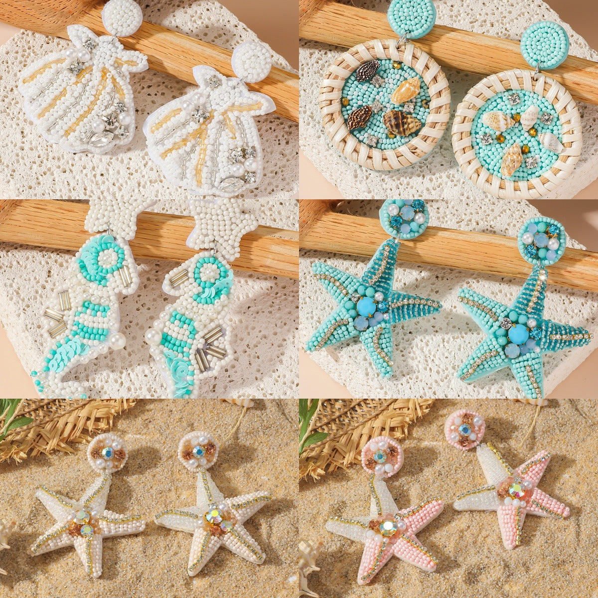 Vacation Style Beach Series Hand-woven Bead Shell Earrings
