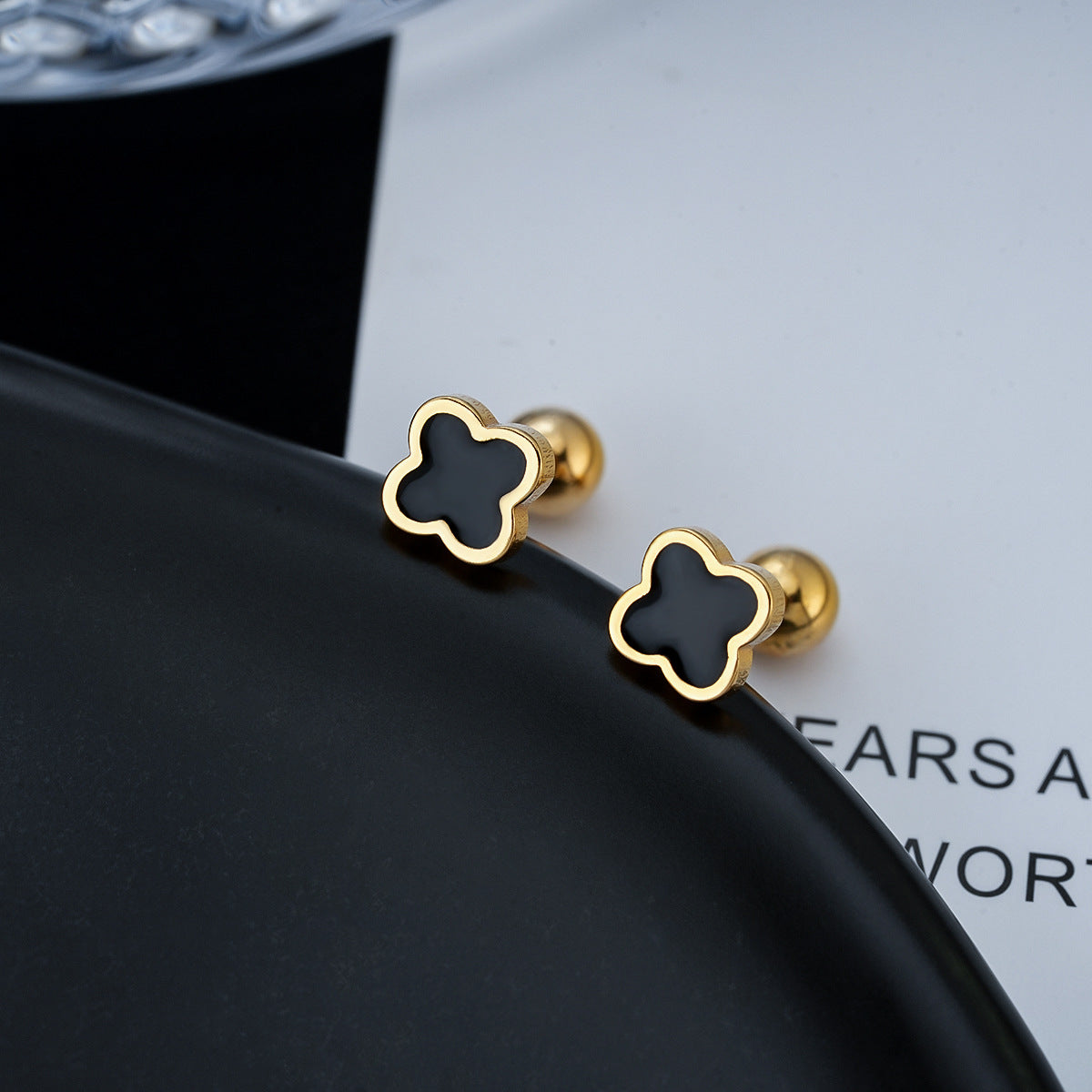 Women's & Men's Clover Ear Titanium Steel Fashion Trend Design Stainless Stud Earrings