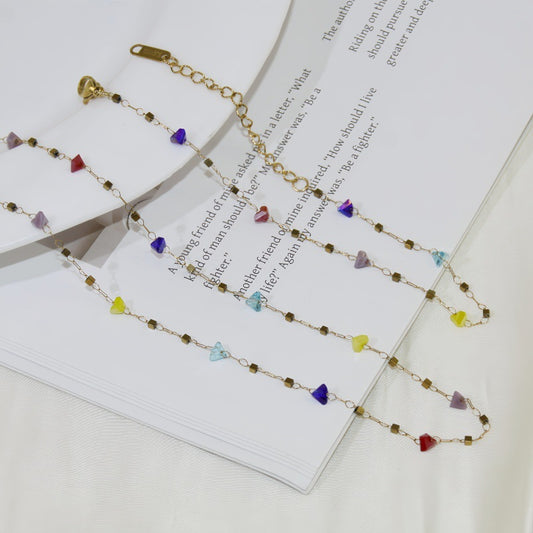 Women's Colorful Natural Stone Geometric Titanium Steel Gold Stainless Necklace