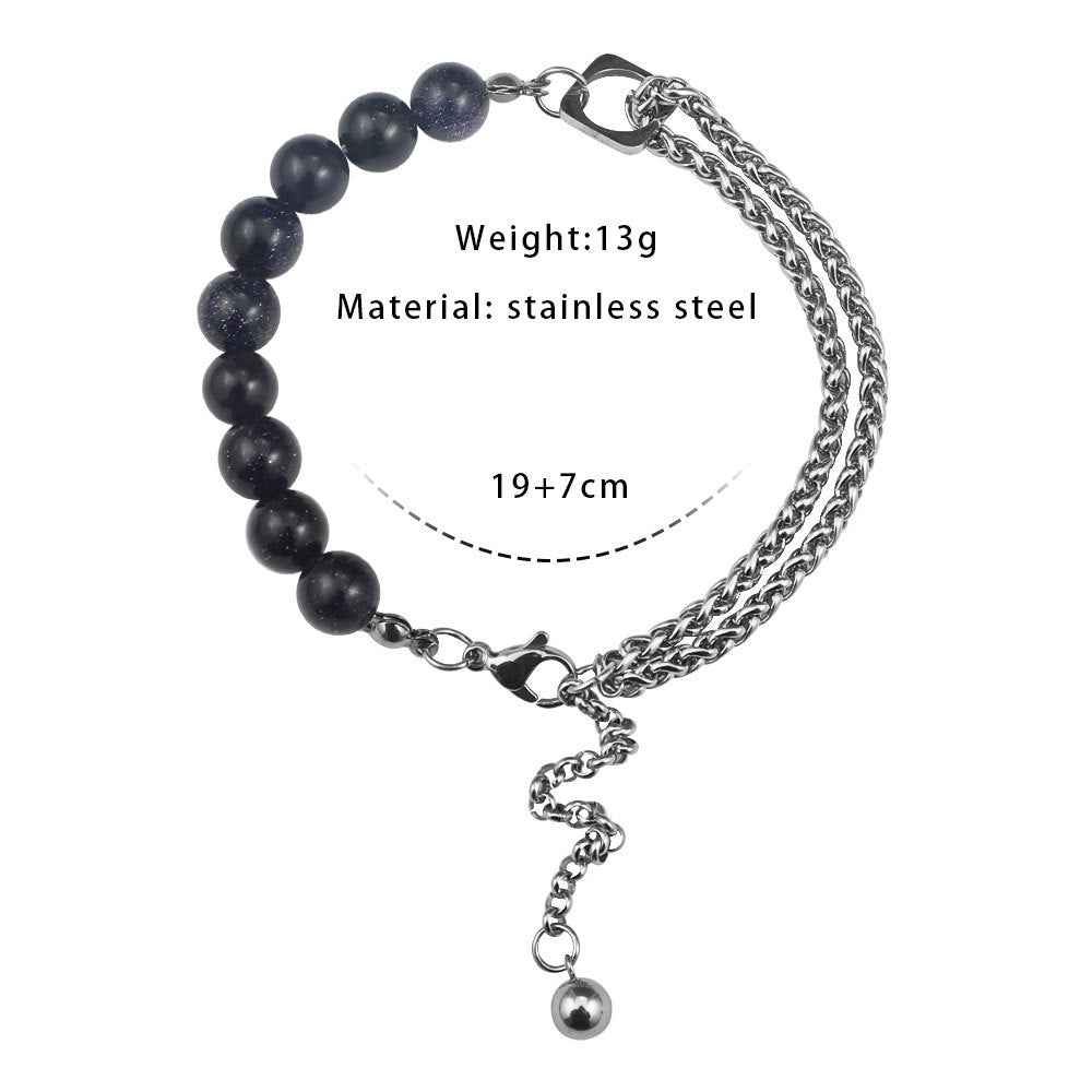 Surface Jade Safety Knot Mix Match Stitching Titanium Steel Retro Bracelet