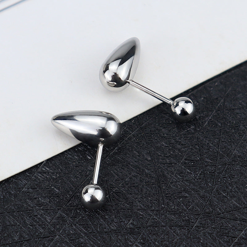 Women's Simple Personality Stylish Water Drop Titanium Steel Ear Stainless Rings