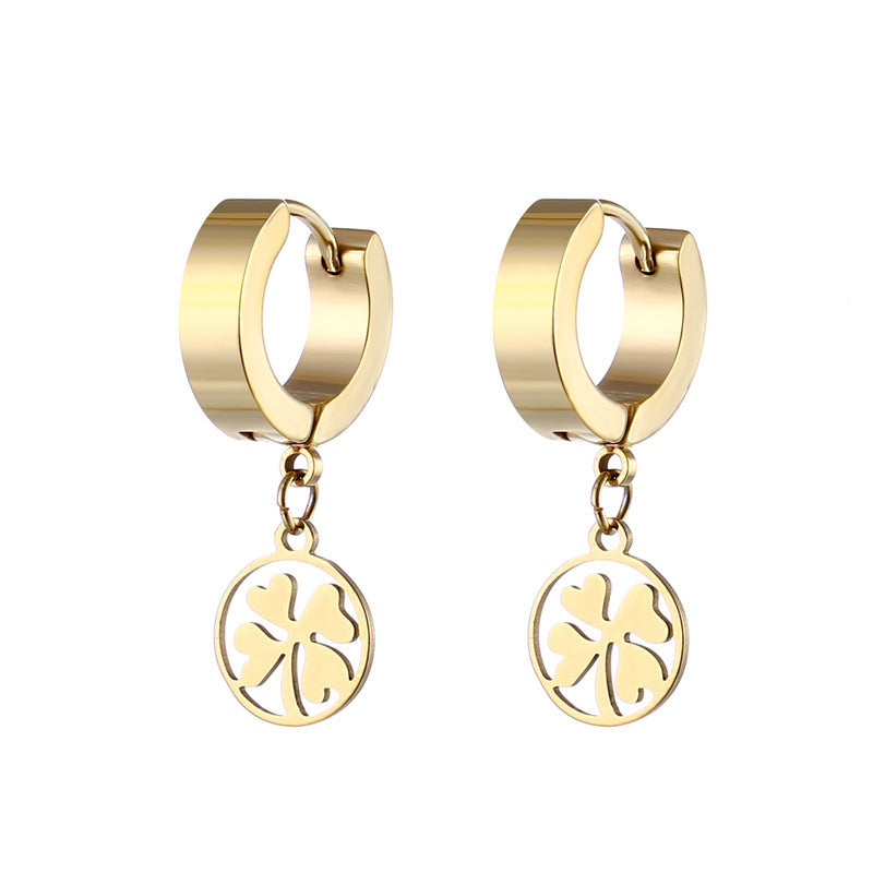 Men's Steel Trendy Ear Clip Color Cold Wind Round Heart Grass Earrings