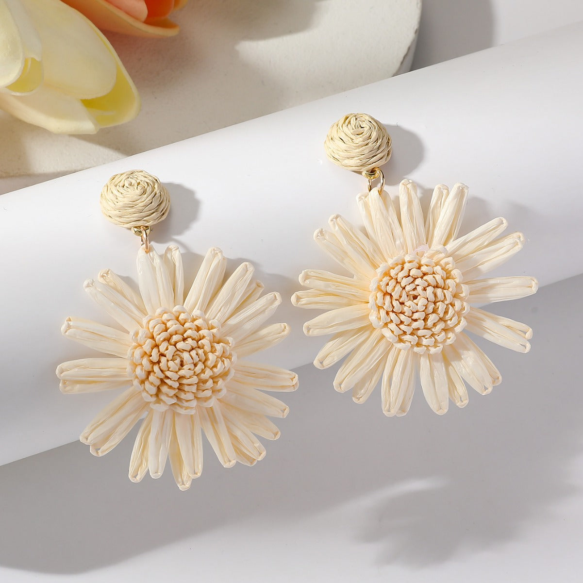 Bohemian Vacation Style Raffia Woven Sunflower Rings
