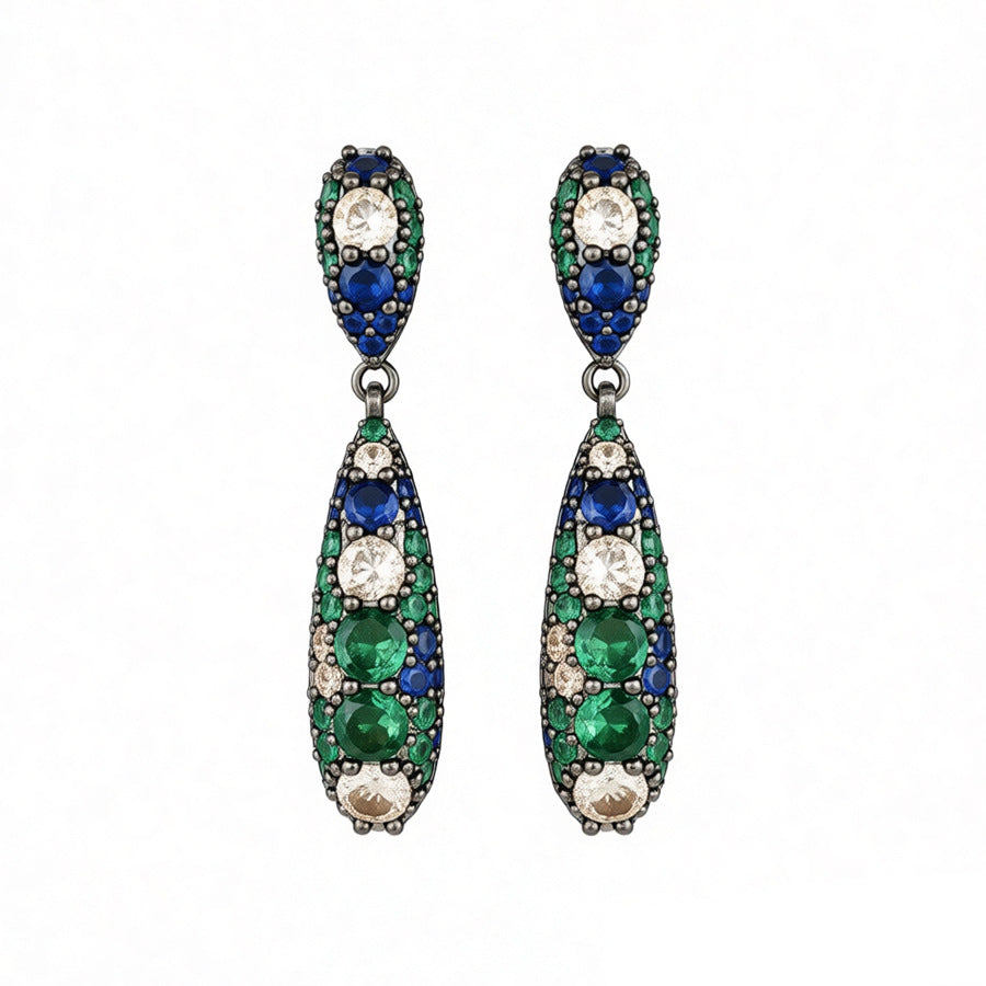 Sier Needle Inlaid Zircon Water Drop Light Luxury Earrings
