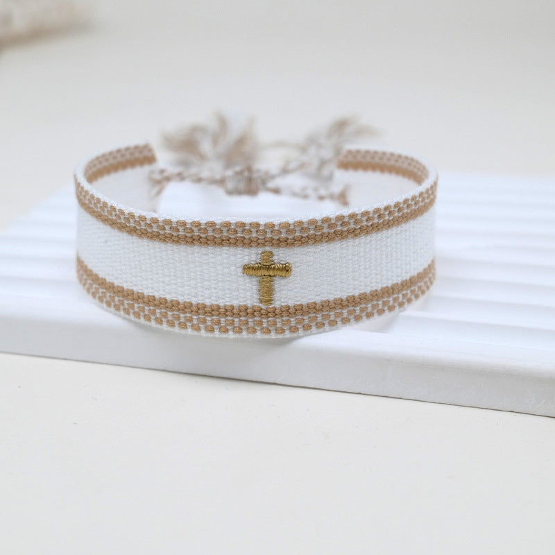 Embroidery Letter Cross Woven Bohemian Ethnic Style Bracelet