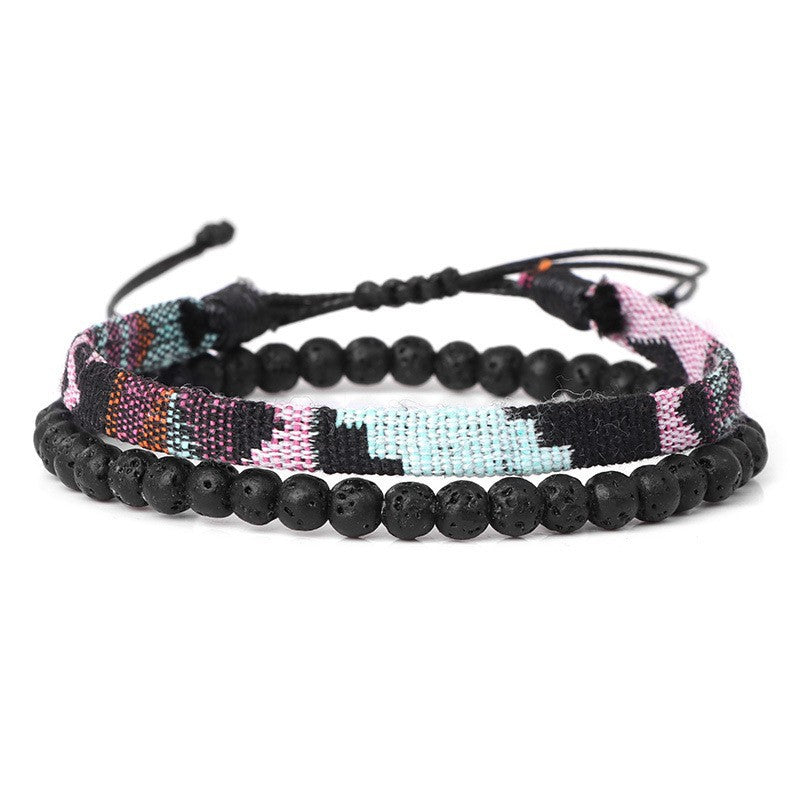 Men's Fabric Woven Retro Simple Volcanic Rock Bracelet