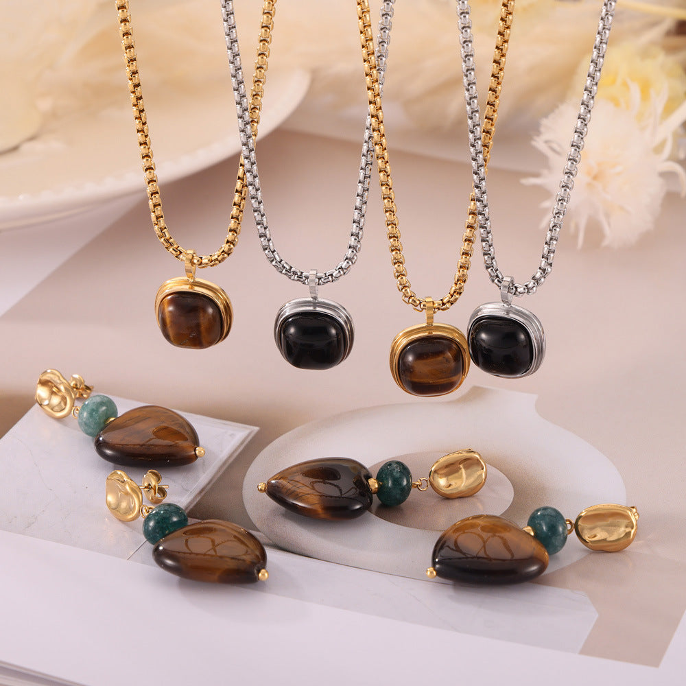 Retro Geometric Tigereye Graceful Personality Design Jewelry Set