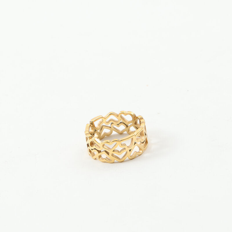 Hollow Heart Titanium Steel Gold Plating Rings
