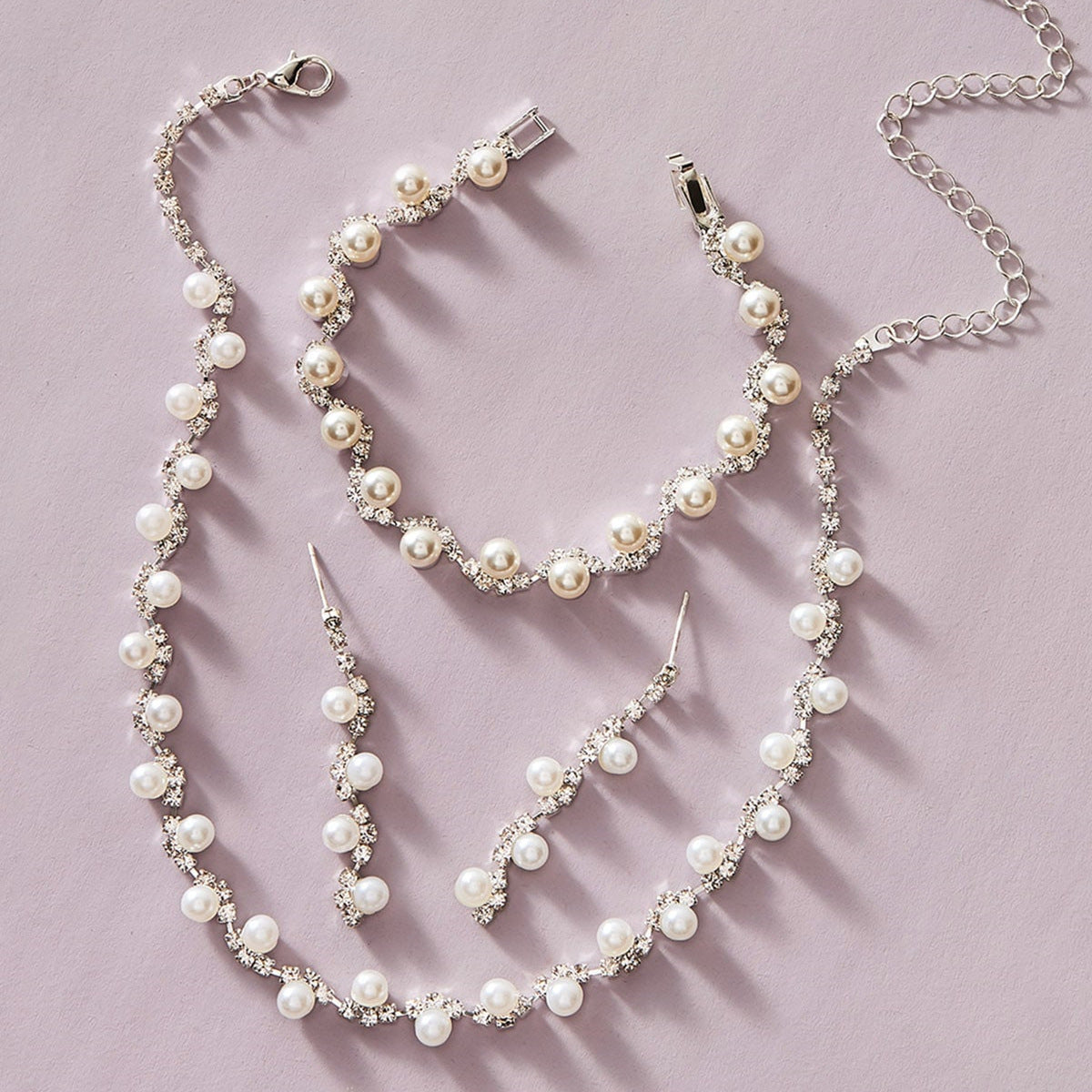 Korean Fashion Bridal Sier Three-piece Suit Necklaces
