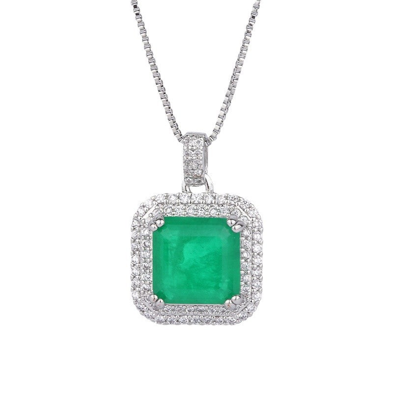 Women's Live Broadcast Micro Rhinestone Artificial Emerald Jewelry Set