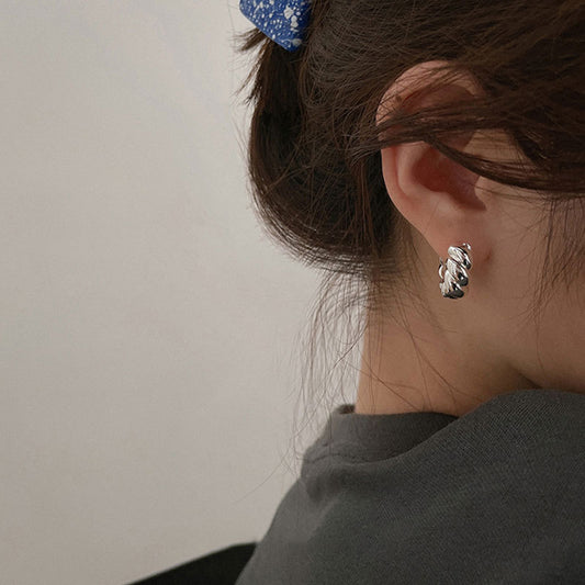 Metal Sier Needle Retro Small Trendy Niche Earrings