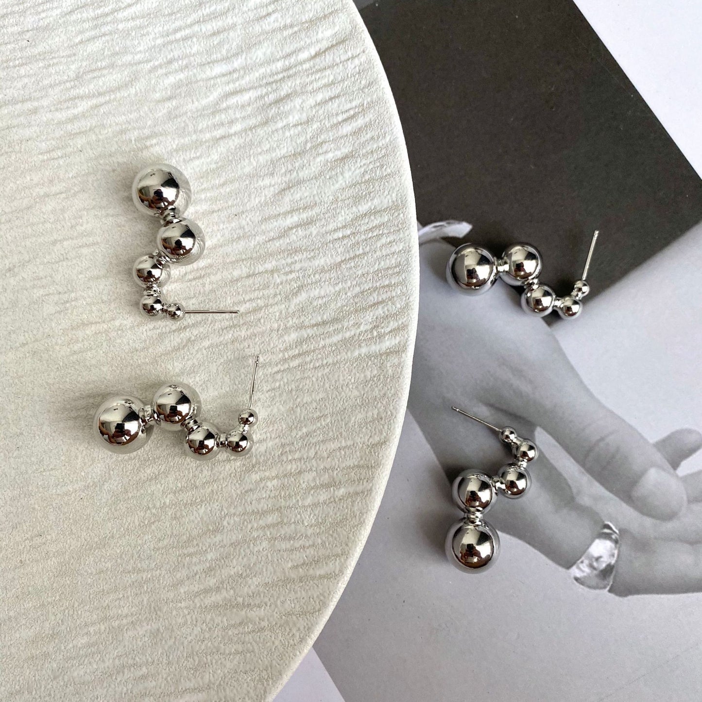 Sier Needle Bean Irregular Simple Cold Style Earrings