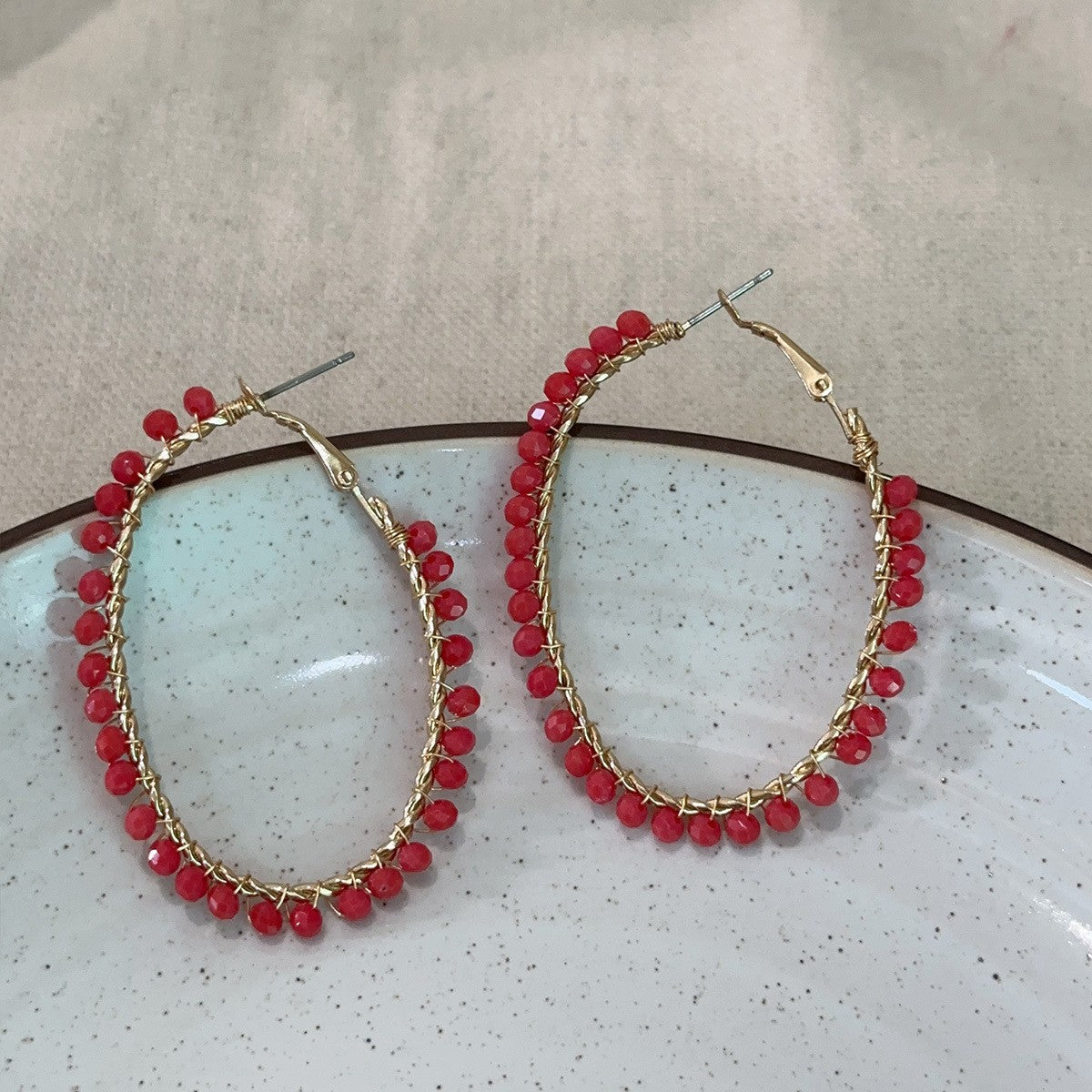 Drop-shaped Handmade Woven Crystal Beaded Bohemian Earrings