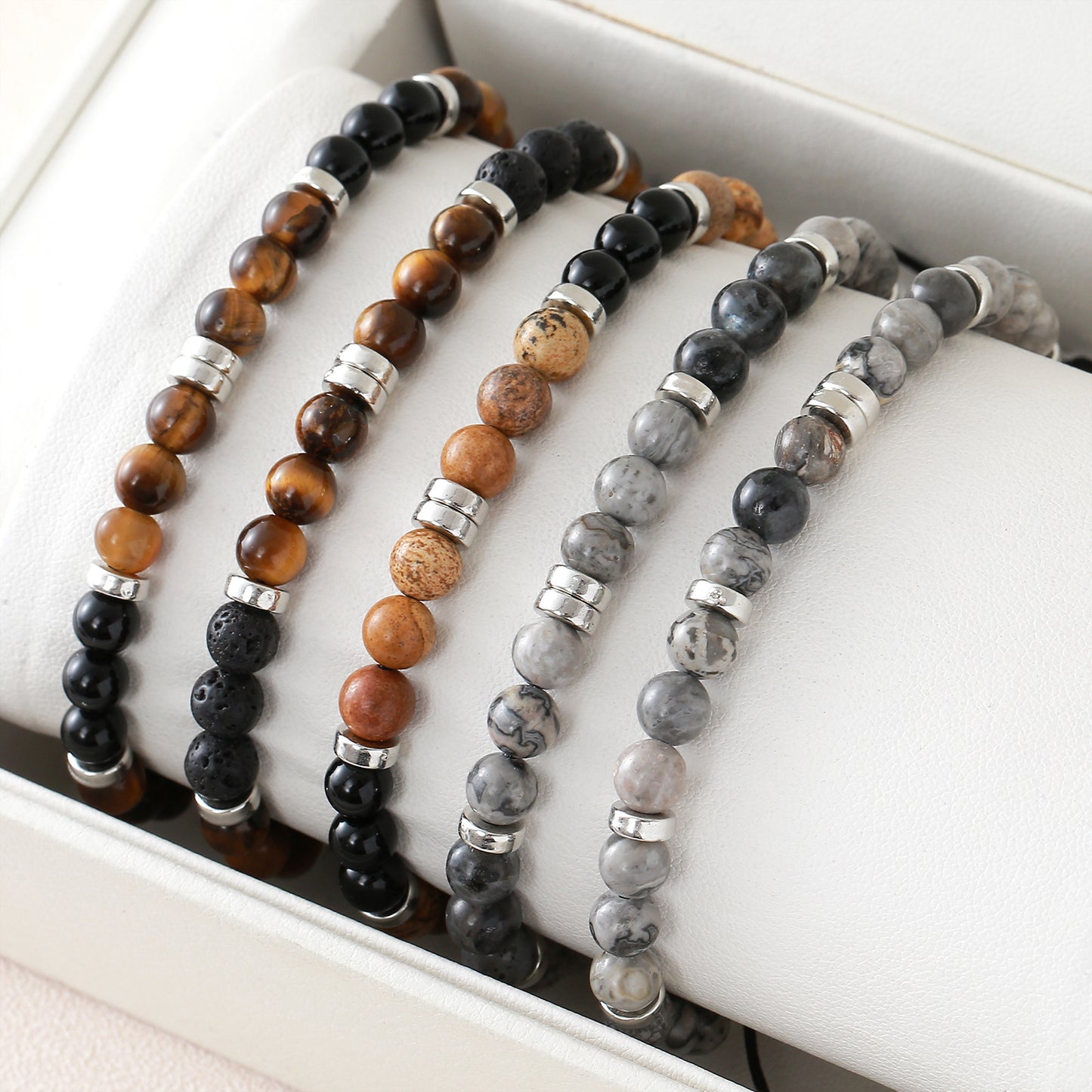 Men's Stone Tigereye Map Volcanic Rock Mixed Bracelet