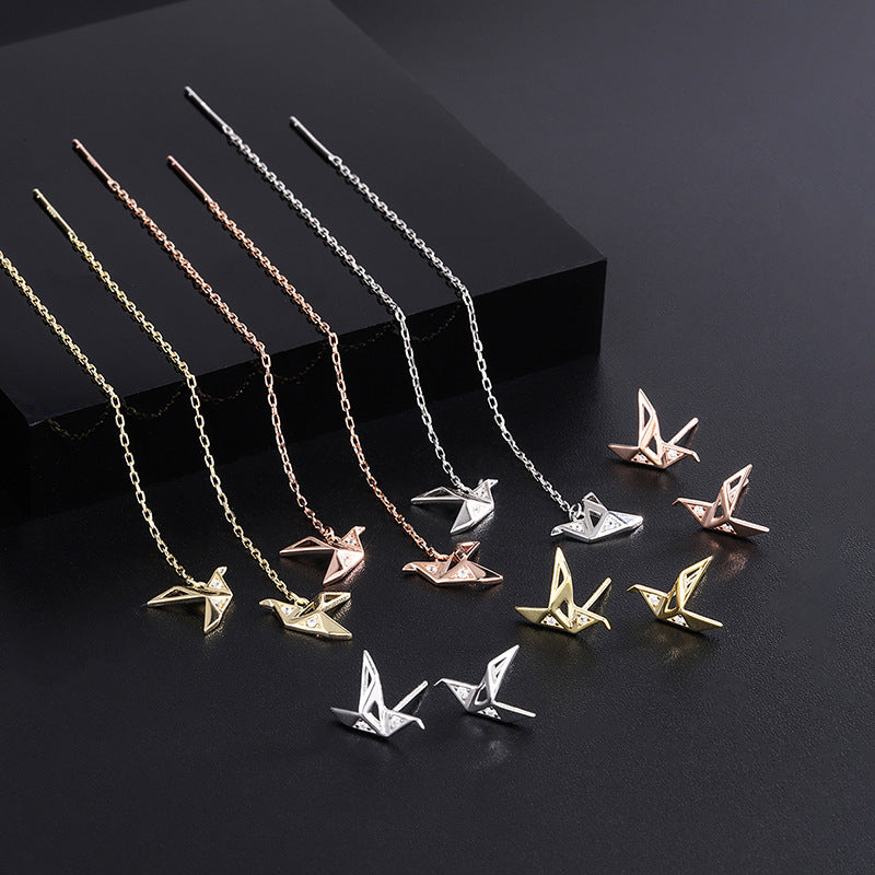 Women's Paper Crane Inlaid Fashionable Eardrops High-grade Tassel Earrings