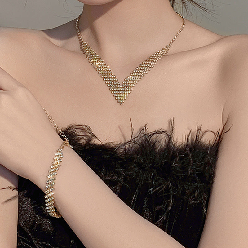 Rhinestone Suite Fashion Bridal Chain Wedding Dress Necklace