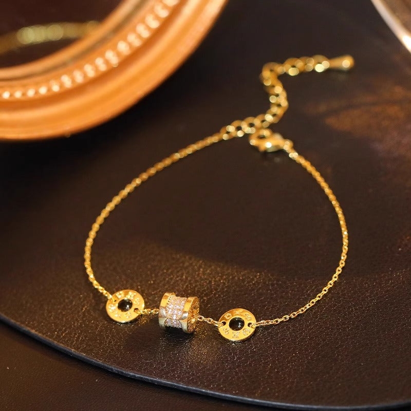 Full Diamond Shiny Small Waist Titanium Steel Gold Design Roman Bracelet