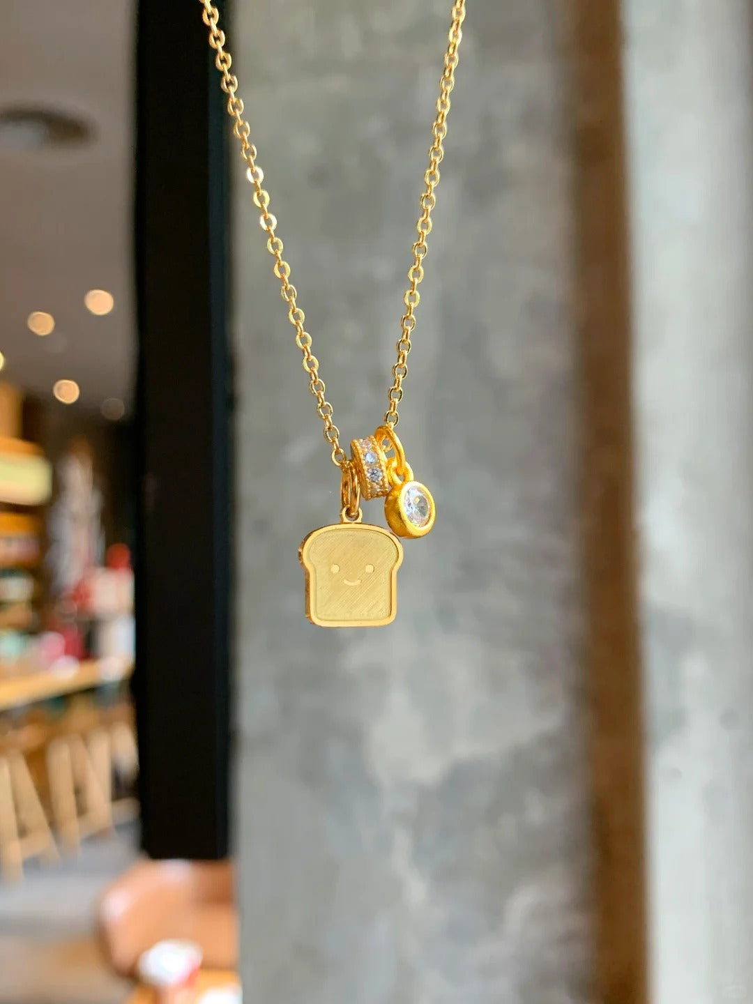 Chinese Style National Trendy Smile Toast Bread Necklace