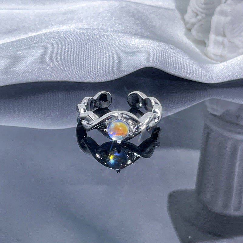 Personalized Texture Moonstone Open Female Cold Rings