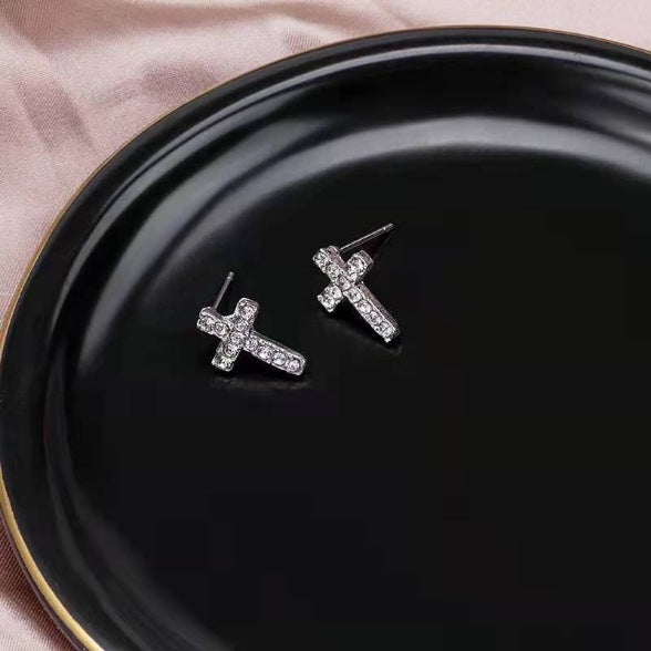 Fashion Cross Diamond Sweet Small Full Earrings