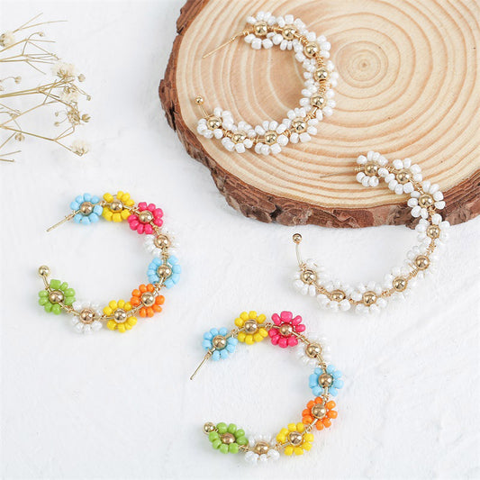 Geometric Shaped Bead Flower Creative Personality Rings
