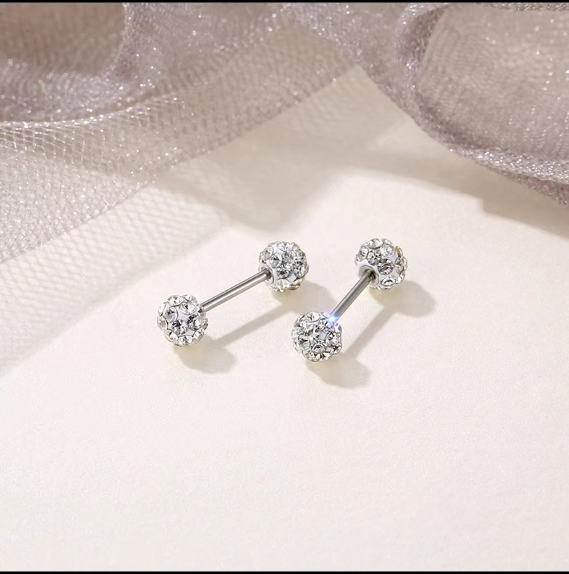 Women's Sier No Need To Take Off Diamond Ball Ear Earrings