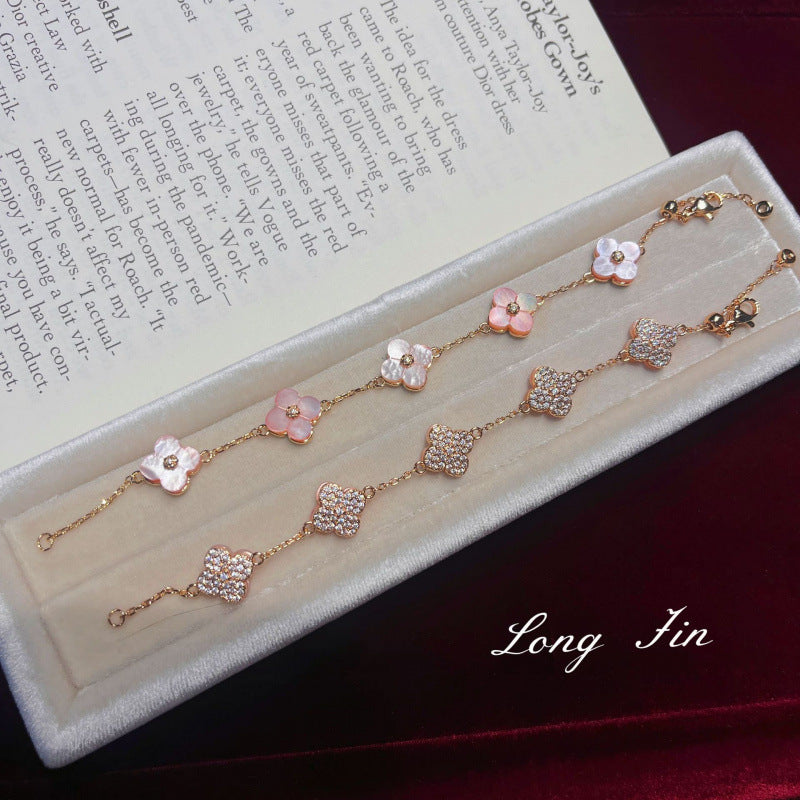 Retro High-grade Light Luxury Cherry Blossom Pink Shell Bracelets