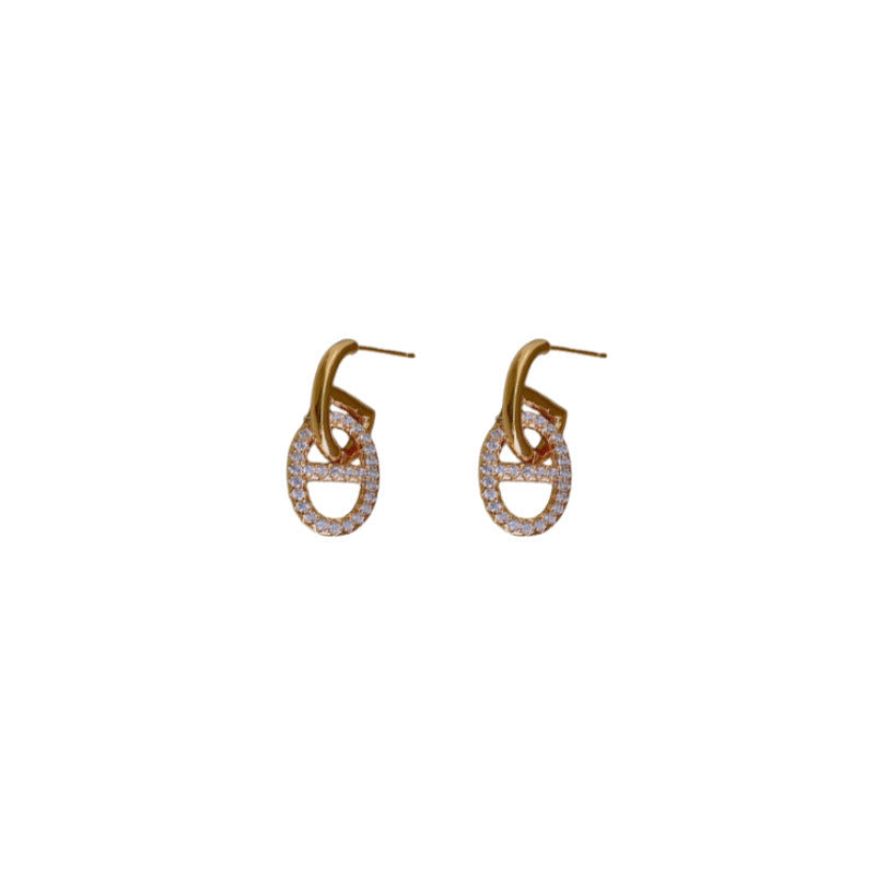 Retro Minority Design Sense Micro Inlaid Zircon English Earrings