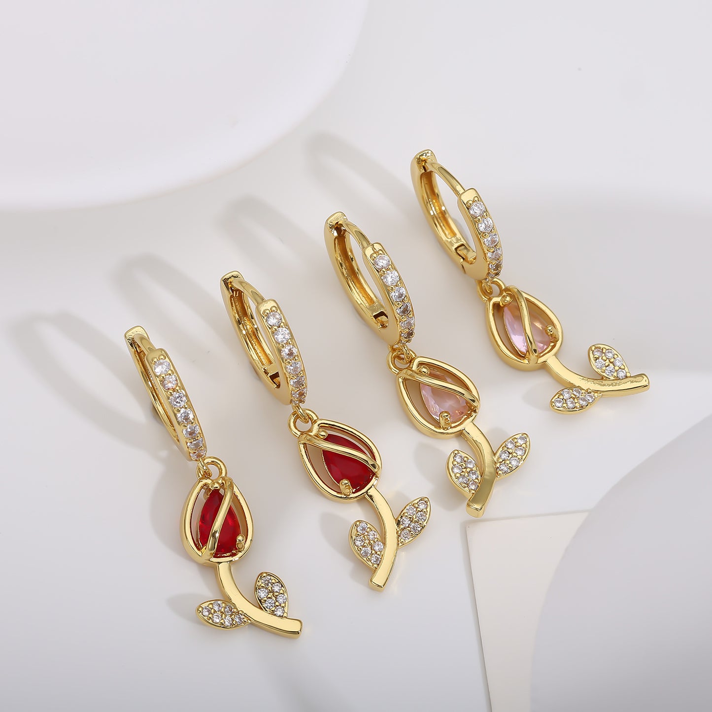 Zircon Tulip Ear Female Personalized Fashionable High-grade Copper Rings